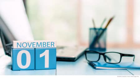 Desk calendar showing November 1