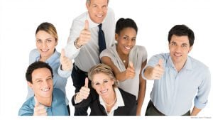 Employees with thumbs up